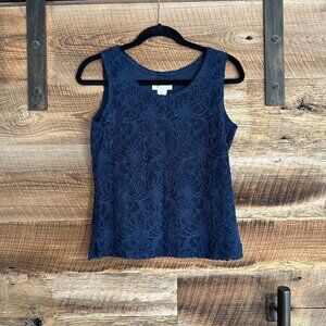 NWT Draper's and Damon's Regal Navy Lace Shell Top Size PS